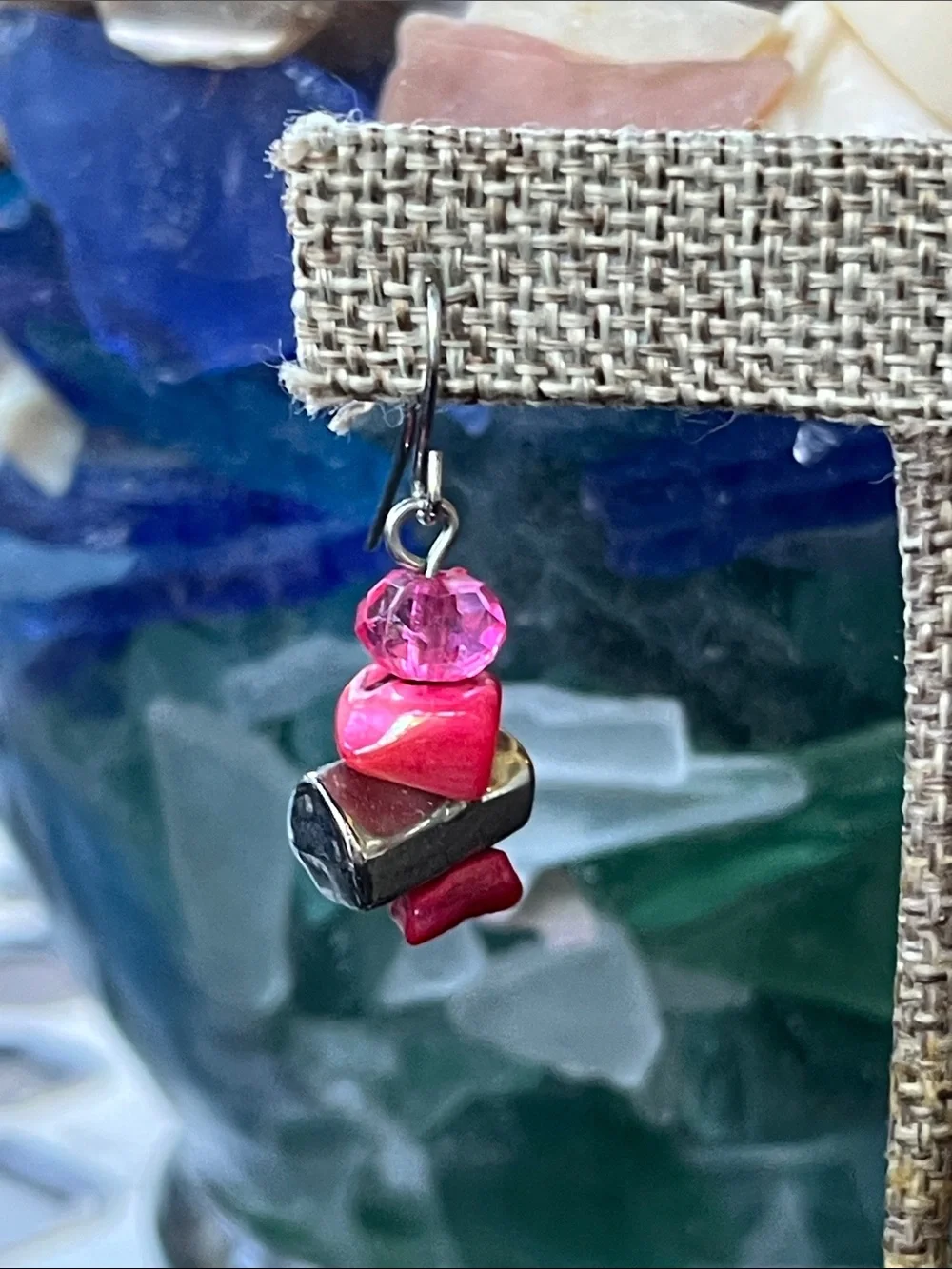Pink Shell & Silver Bead Dangle Earrings